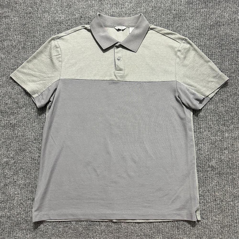 Calvin Klein Mens Polo Shirt Size Medium 2-Tone Gray‎ Cotton Blend Short Sleeve